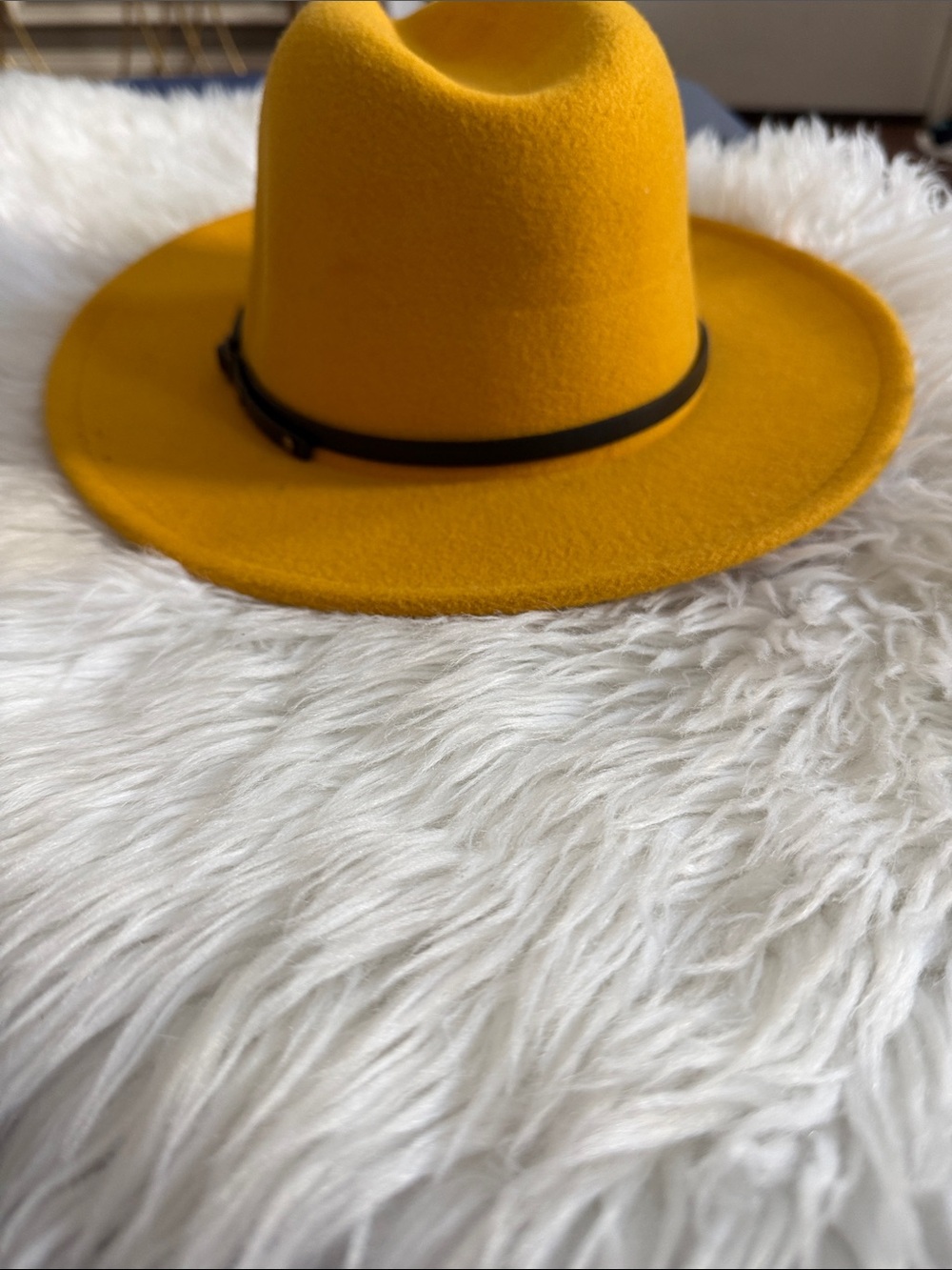 Woman  Mustard Wool Fedora Hat with Black Band
